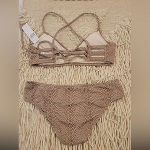 Hula Honey Snake Print 2 Pieces Bikini Bathing Suit Brown/ White Color